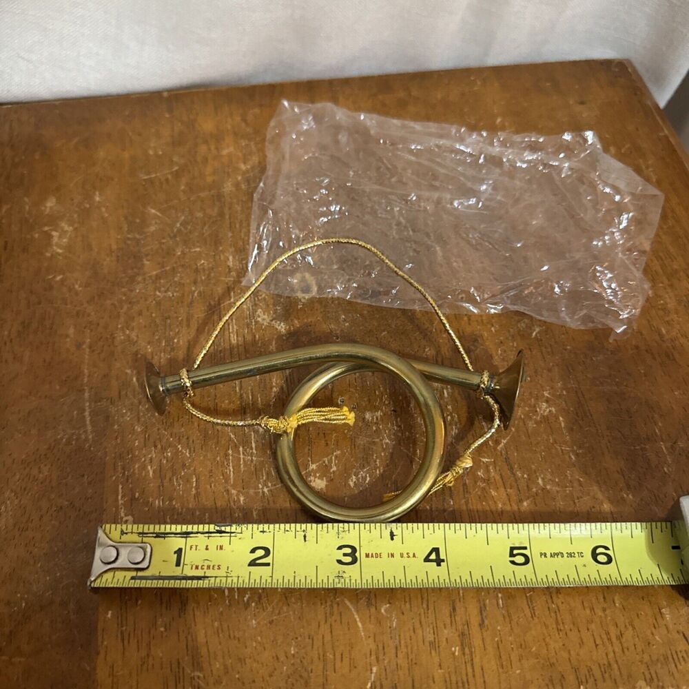 Vintage Brass Bugle Horn 5" Mini Decorative Rustic Holiday Home Decor Ornament‎